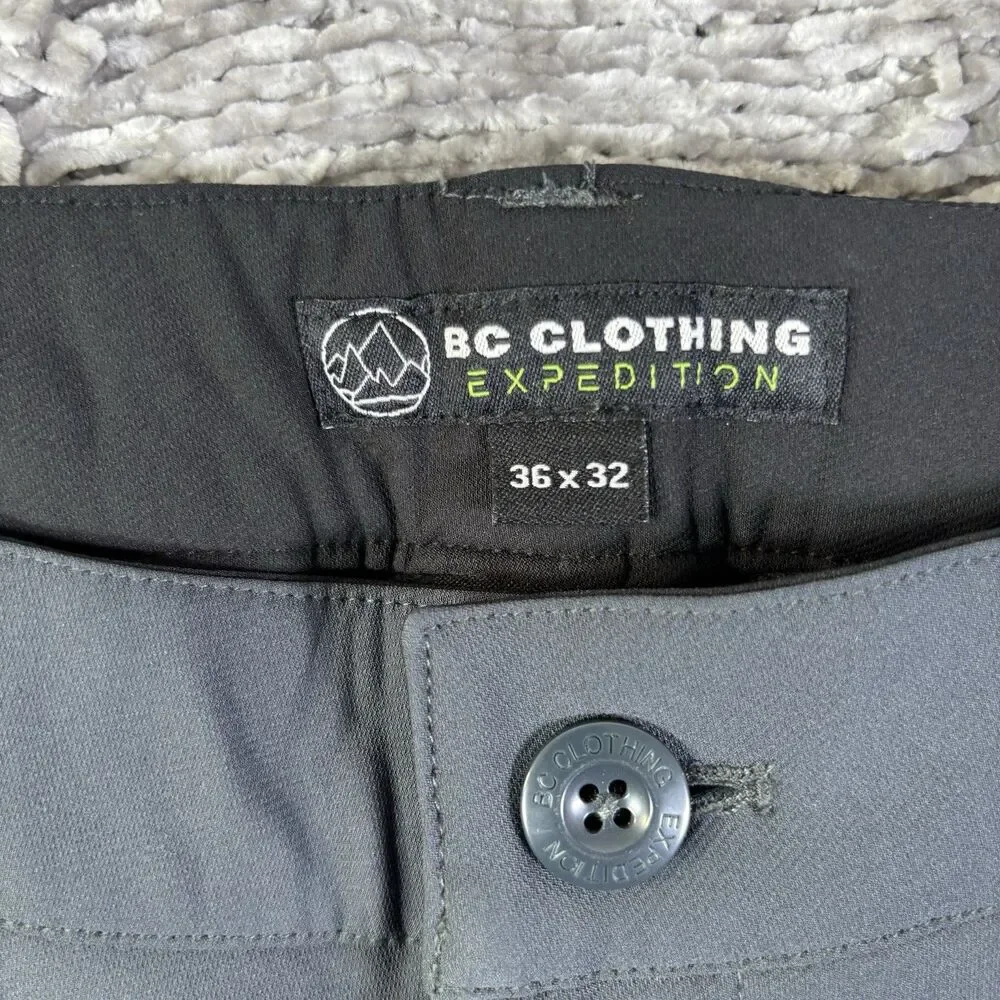BC Clothing Expedition Stretch Tech Pants Mens 36x32 Gray Stretch Fleece Lined